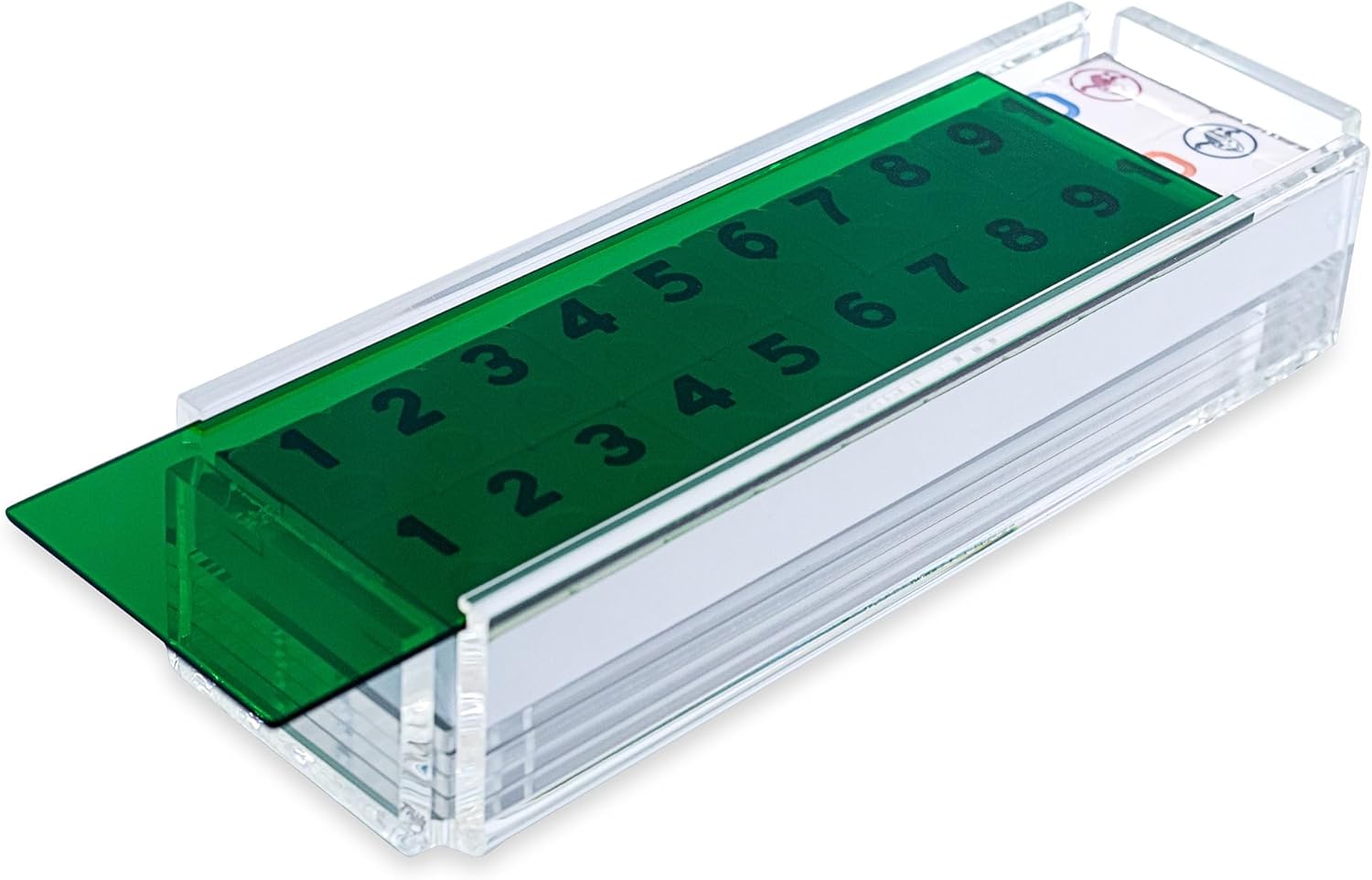 Luxury Rummy Tile Set Game in Handmade Acrylic Case with 4 Racks Included (Green)