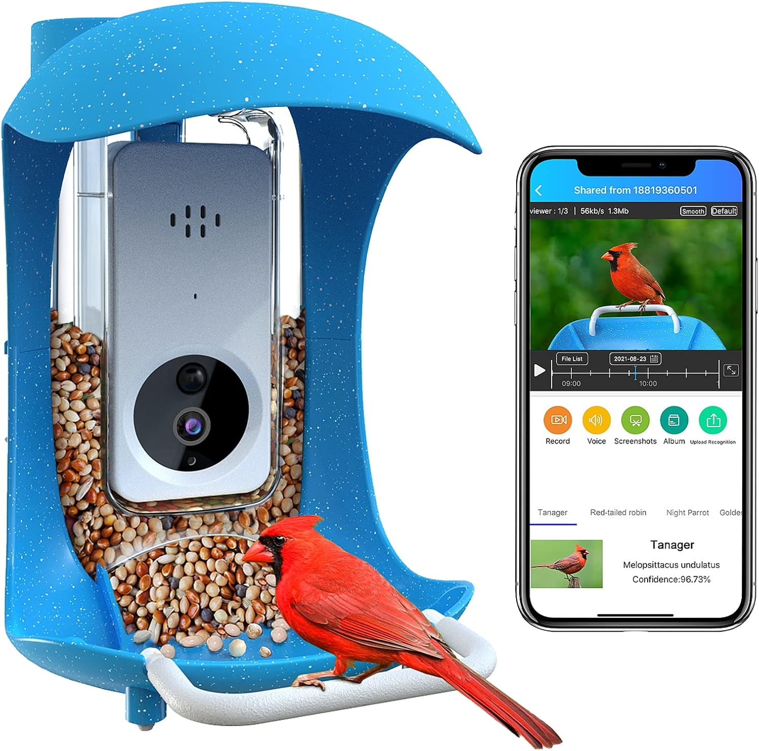 JOW Smart Bird Feeder with Camera, Bird Watching/House Camera with AutoNotifying When Birds Coming, 2022 Newest Version Camera WiFi Wireless with AI Identify Bird Species