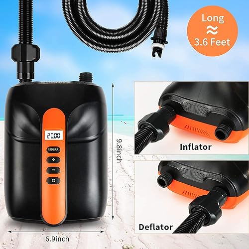 Miniatura 7 de furein Bomba de aire SUP de alta presión de 20 PSI, bomba eléctrica de tabla de remo con apagado automático, función de inflado y desinflado de