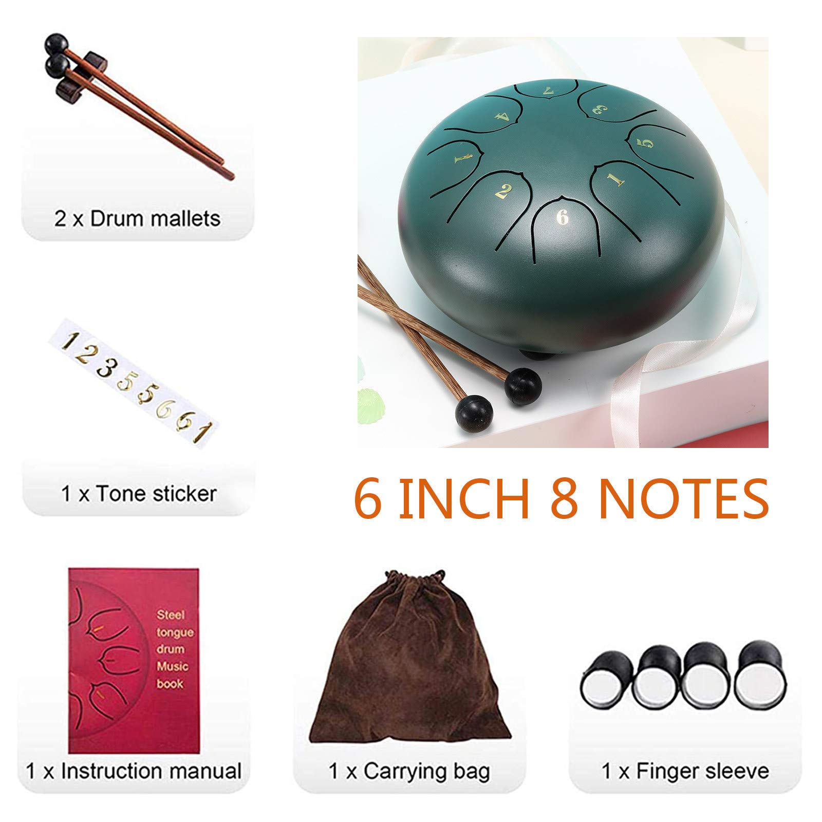 Stalowy bęben dla dzieci Dorośli, 8 notatek 6 cali Handpan Drum Instrument perkusyjny Stalowe bębny językowe, bęben językowy z etui, książka, młotki, niebieski