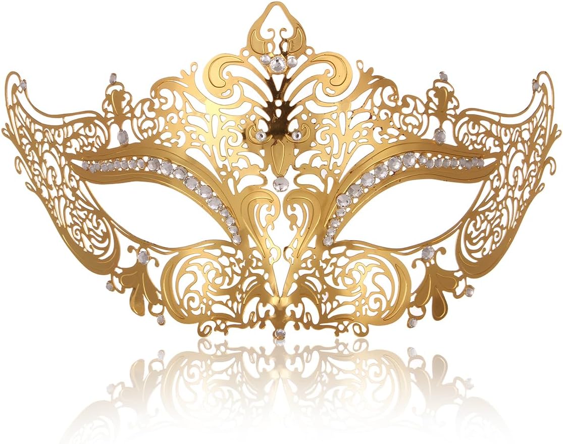 MYMENU Masquerade Mask for Women Shiny Rhinestone Metal Mask Venetian Mask for Party Prom Ball
