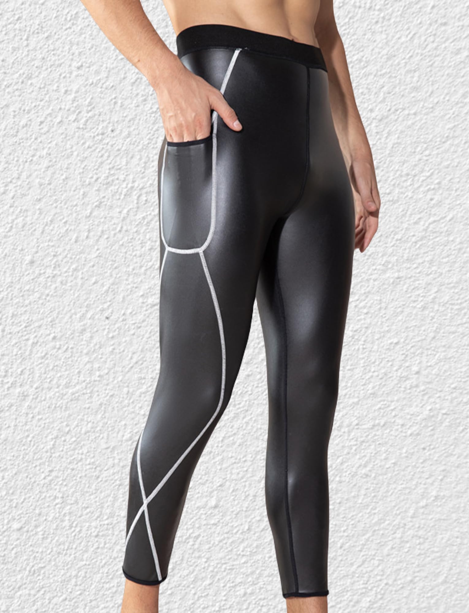 Legging en Simili Cuir Homme Collant de Compression Skinny Pantalon Sport Homme Vêtements de Fitness Legging Taille Haute pour Boîte de Nuit Costume Cosplay