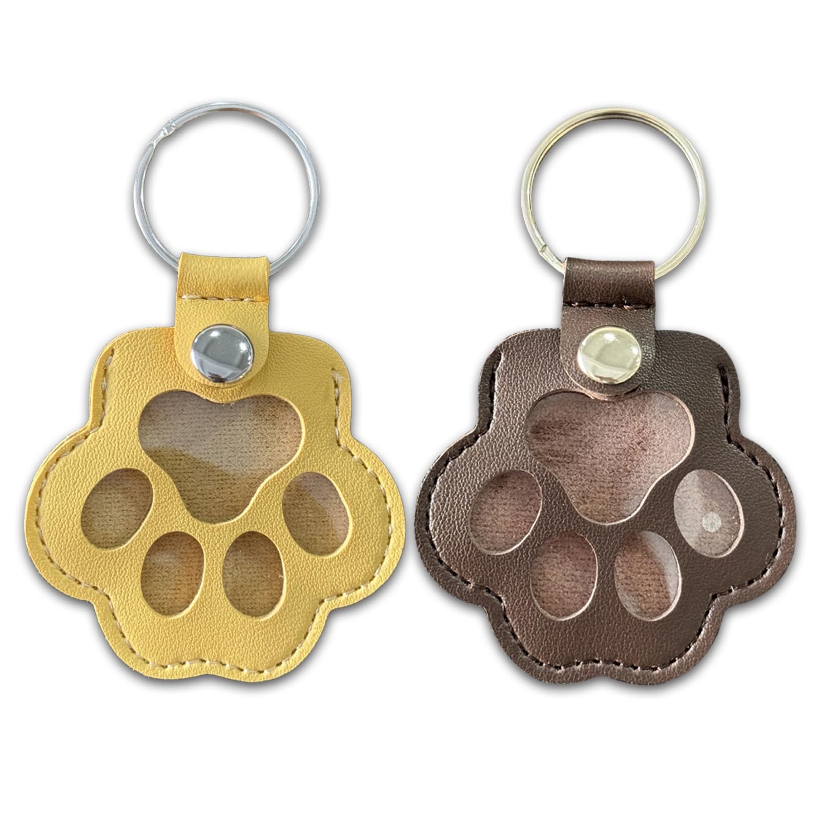 Duuclume Personalized Pet Hair Keepsake Box for Dog Pets Hair Storage Pouch Fur Memorial Keyring for Pet Commemorative,Dog Cat Paw Shape Leather Keychain Pendant (Yellow and Maroon)