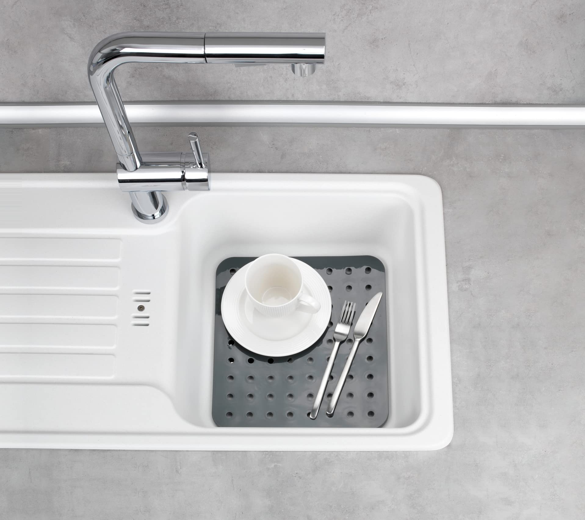 WENKO Lavabo Matı Kare Cam Gri Lavabo Matı, Ekstra Güçlü Gri