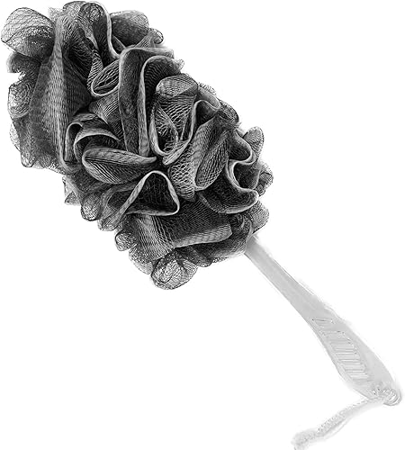 PPHAO - Esponja negra - Esponja de carbón en un palo - Cepillo de baño trasero de mango largo - Esponja de lufa trasera para ducha para hombres y