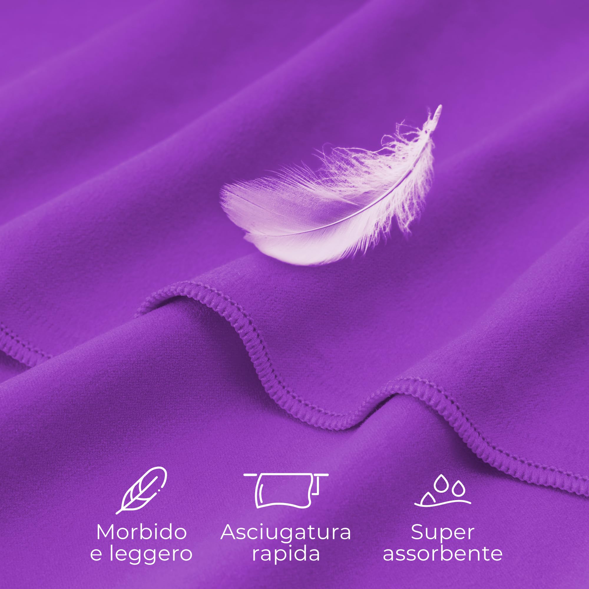 Zenacross Asciugamano Palestra con Borsa per il Trasporto - Asciugamano Microfibra a Rapida Asciugatura e Versatile - Telo Palestra Taglie XL - 180 x 90 cm - Viola