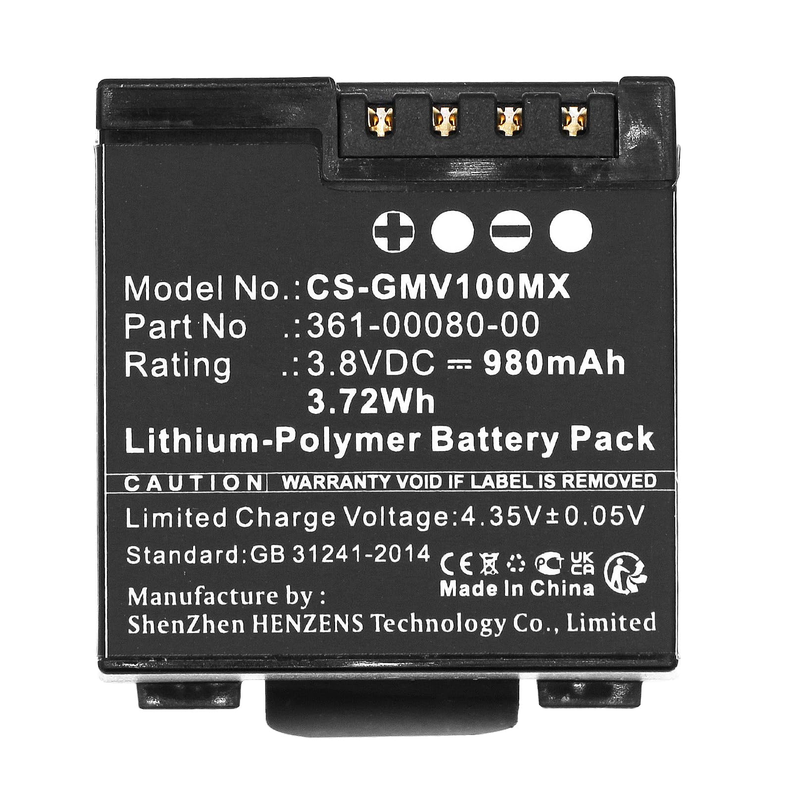 TECHTEK Batería 980mAh Compatible con [Garmin] Virb X, Virb X Compact, VIRB XE sustituye 010-12256-01, 361-00080-00 FBA