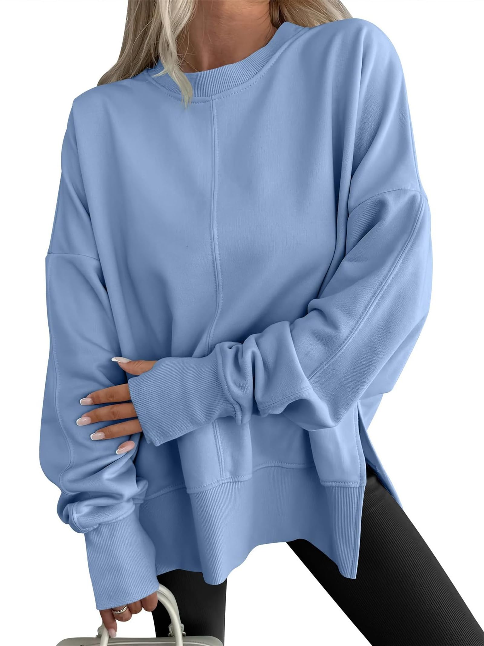 Bluza damska z otworem na kciuk, bluza z kapturem z długim rękawem, koszula, wygodna górna część swetra z rozcięciem po bokach, bluzy z okrągłym dekoltem