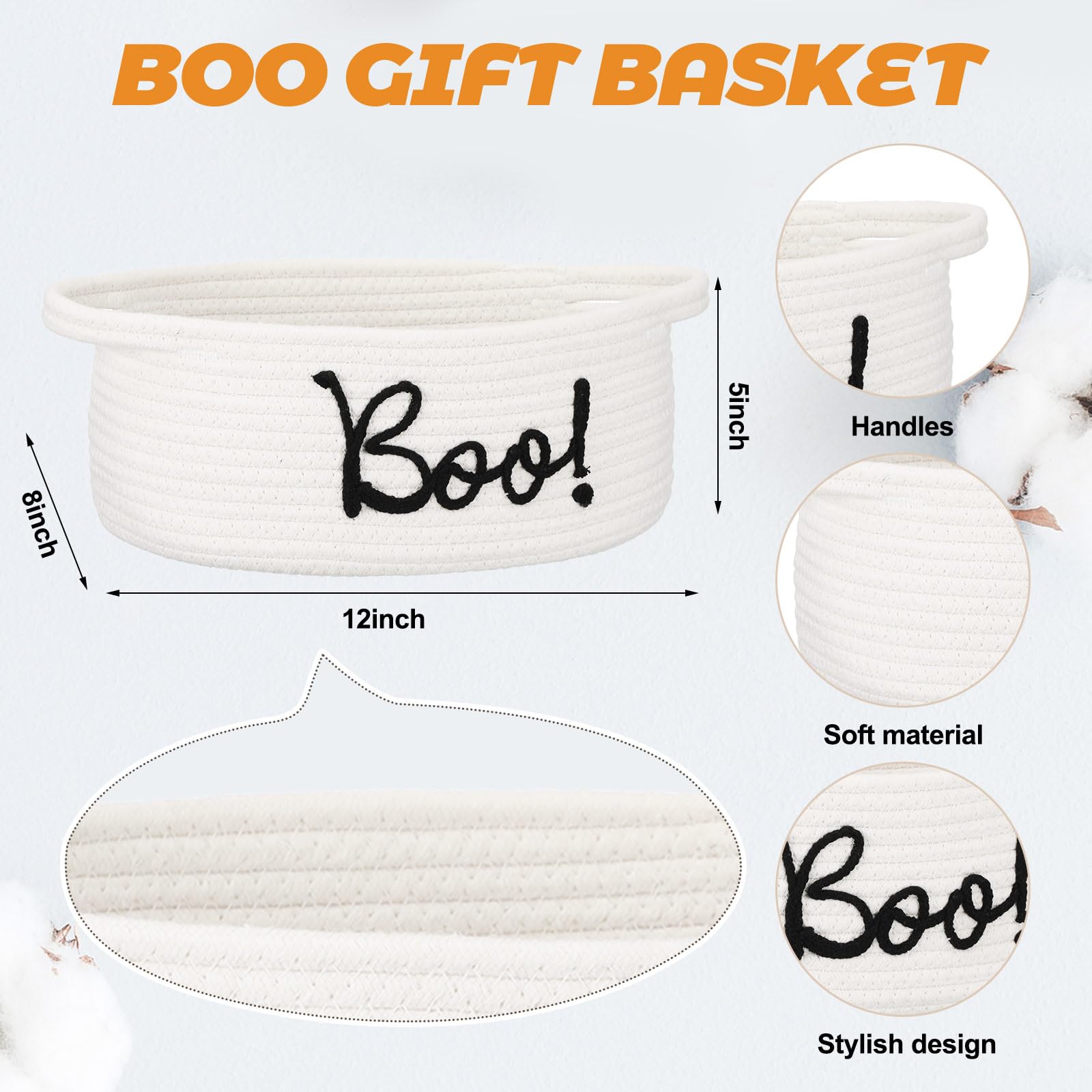 Reallnaive Halloween-Geschenkkorb-Set mit Griffen, inklusive gewebten Korb-Geschenktüten und Bändern, 1 Boo Dankeskarten mit weißem Umschlag für Halloween, Süßes oder Saures, Partyzubehör (Orange)