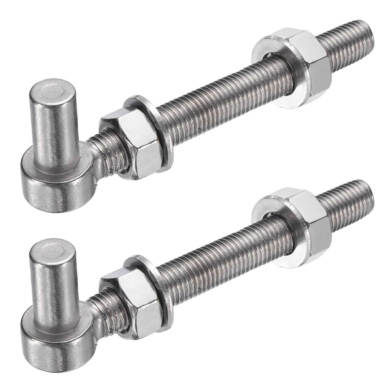 sourcing map 2Pcs J Bolt Gate Hinge, M16 x 6" 304 Stainless Steel Gate Hinges Bolt, J-Bolt Post Hinge with Washers and Nuts for Chain Link Fence, Wooden Fence, Driveway, Farm Garden Door
