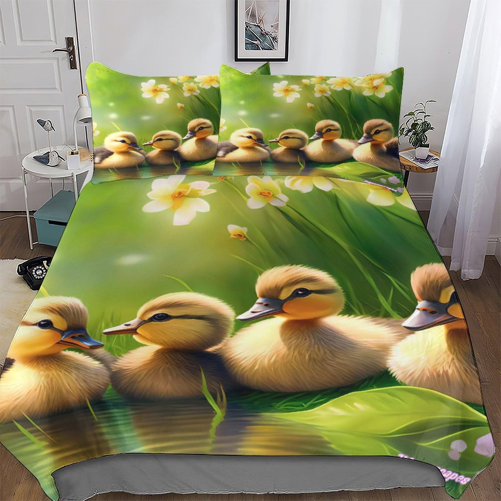 Little Yellow Duck Duvet Cover Bedding Set Soft Microfiber Quilt Covers 2 PCs with Pillowcase For Boys, Girls Comforter Cover Single(135x200cm)