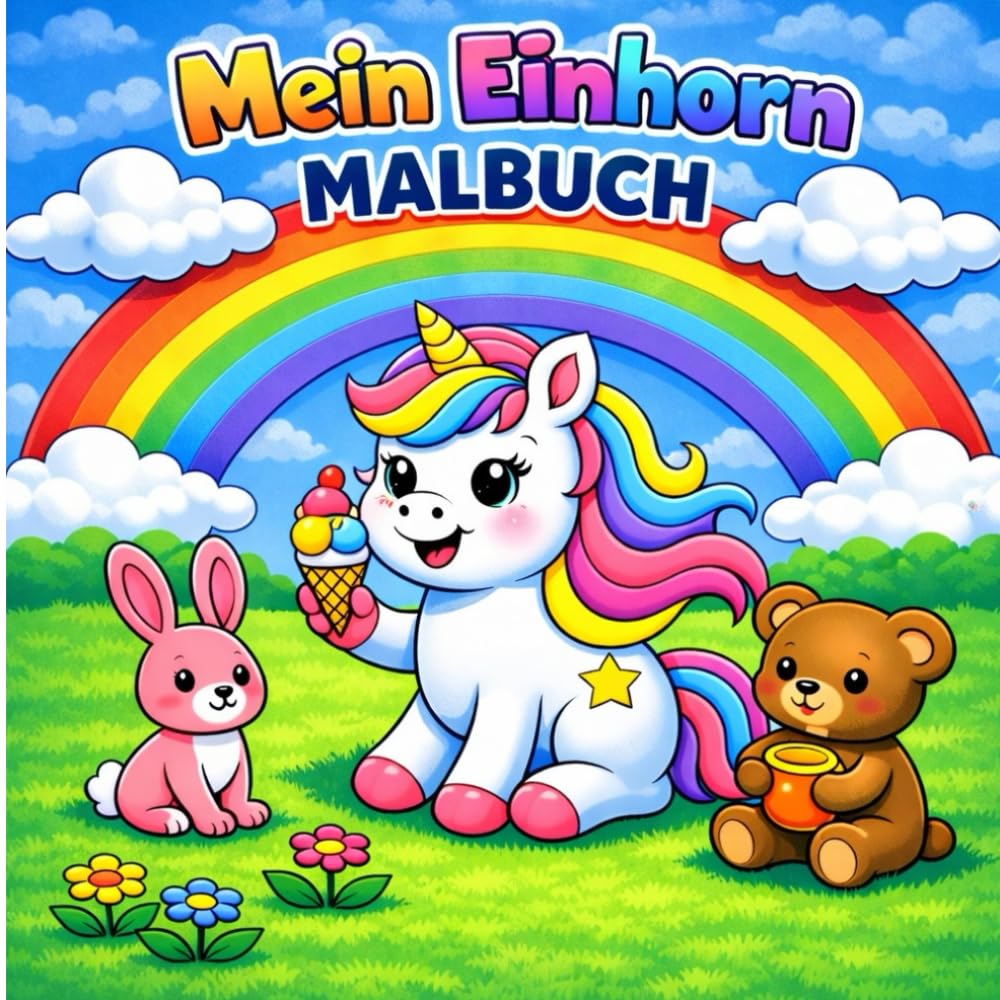 Einhorn Malbuch für Kinder: 40 Ausmalbilder mit Einhörnern, Regenbögen, Hasen, Bären & mehr