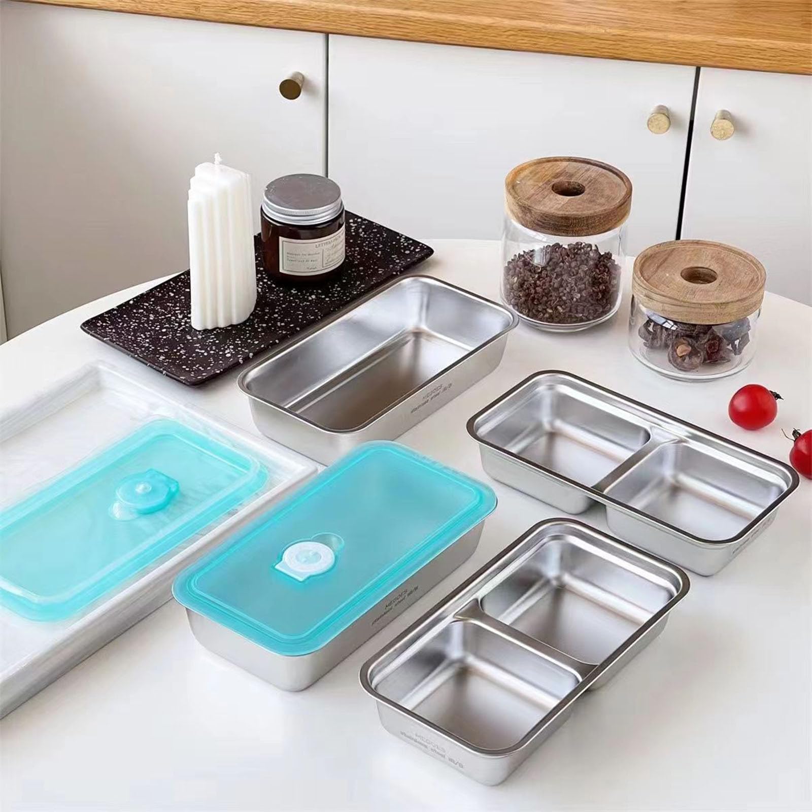Stainless Steel Double Compartment Snack Container With Lid - Leak-Proof For Travel, Camping, Lunch