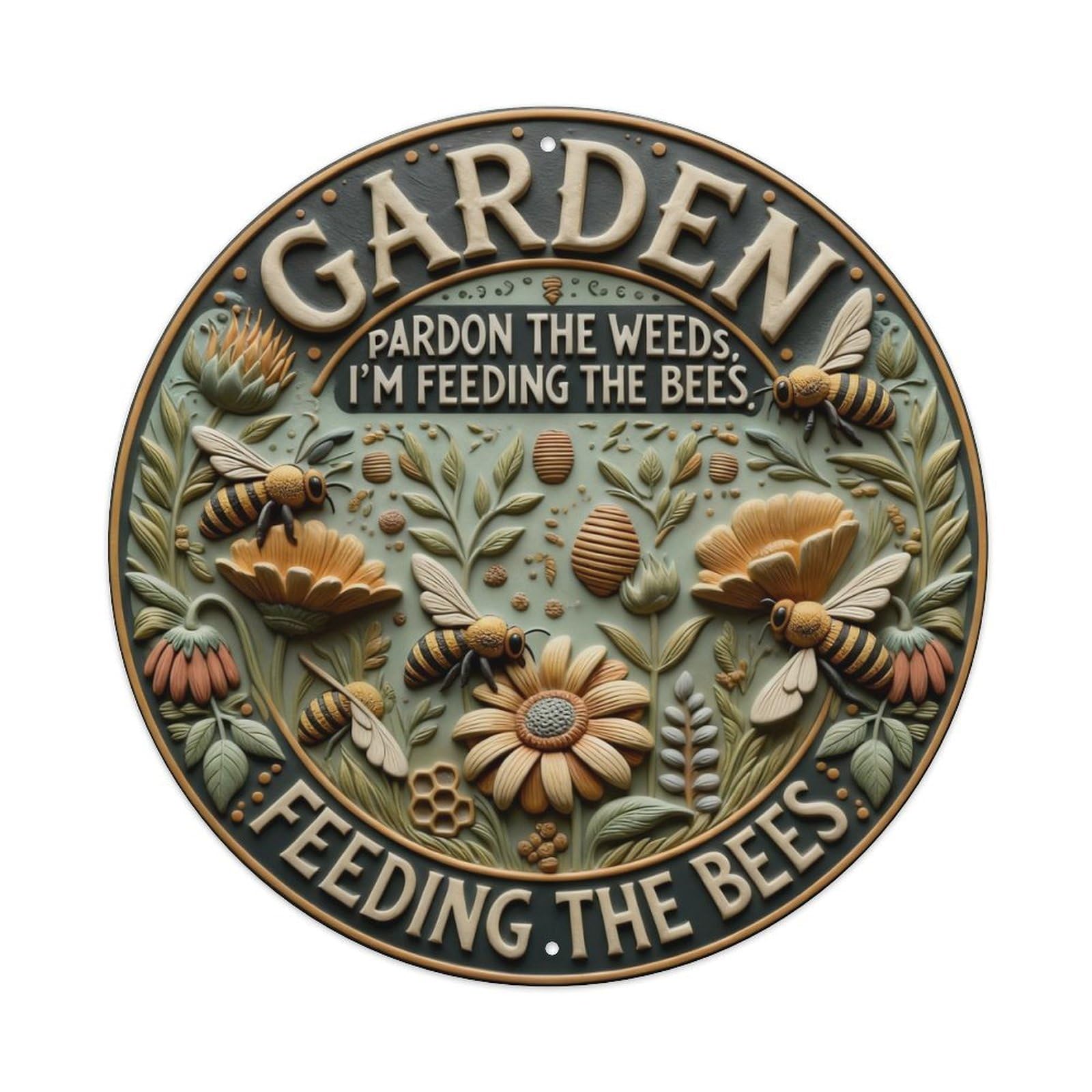 Zlatcbu Vintage Garden Bee Feeding Notice Sign Metal Tin Sign Retro Wall Art Poster, Decor For Home Living Room Bar Cafe Garage, 8X8 Inch