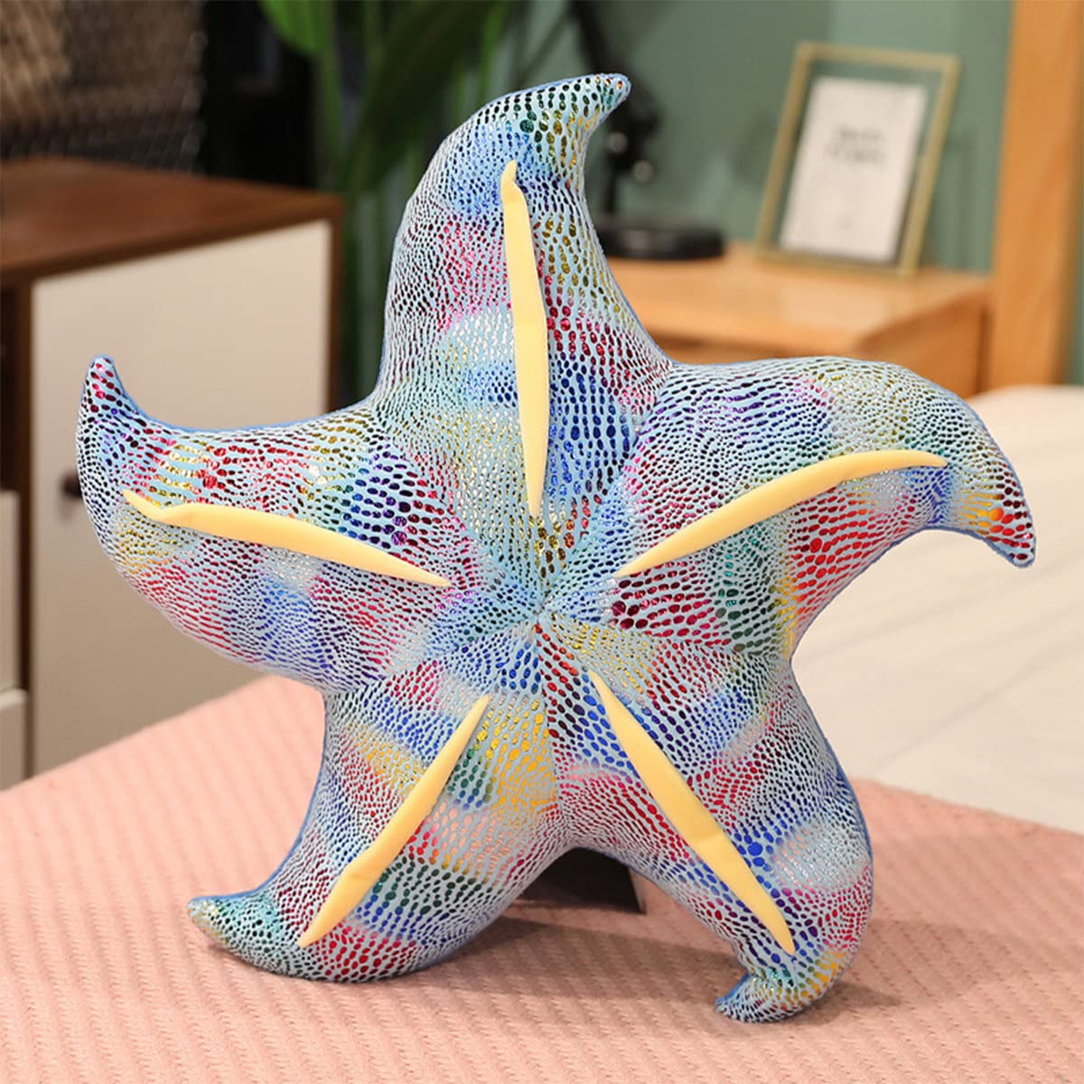 Stuffed Starfish Plush Pillow Coastal Beach Ocean-Themed Decorative Throw Pillow Super Soft Marine Animal Plush Cushion for Sofa Couch Bed Room Decor (Blue)