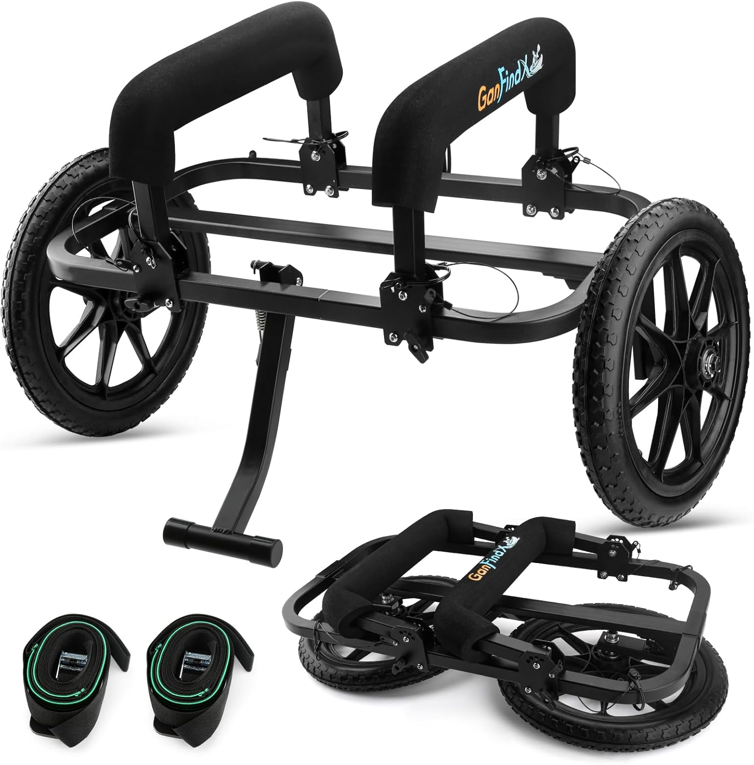 GanFindX Kayak Cart Canoe Trolley Carrier Kayak Accessories Transport Dolly with Solid Foam Wheels Upright Crossbar Heavy Duty Design