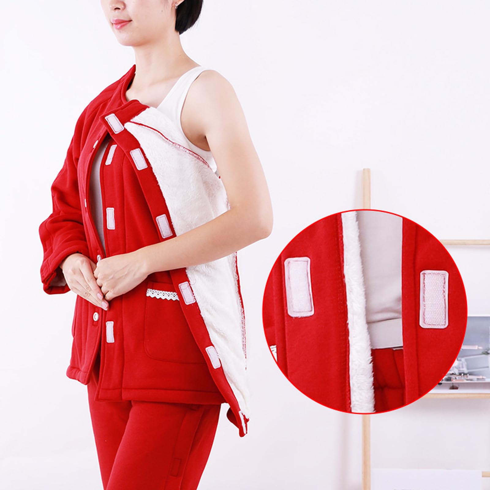 Ropa para el cuidado del paciente, Tear Away Medical Patient Clothes Long Sleeve Red Multiple Sizes(Large)