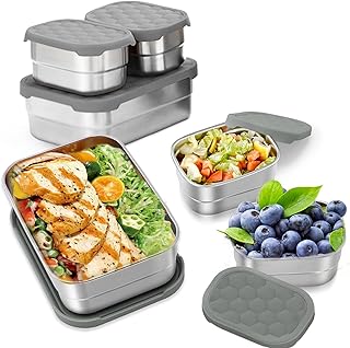 SYAMEET 3Pack 304 Stainless Steel Lunch Box,Leak Proof Snack Containers with Silicone Lids,Steel Bento Box for School and ...