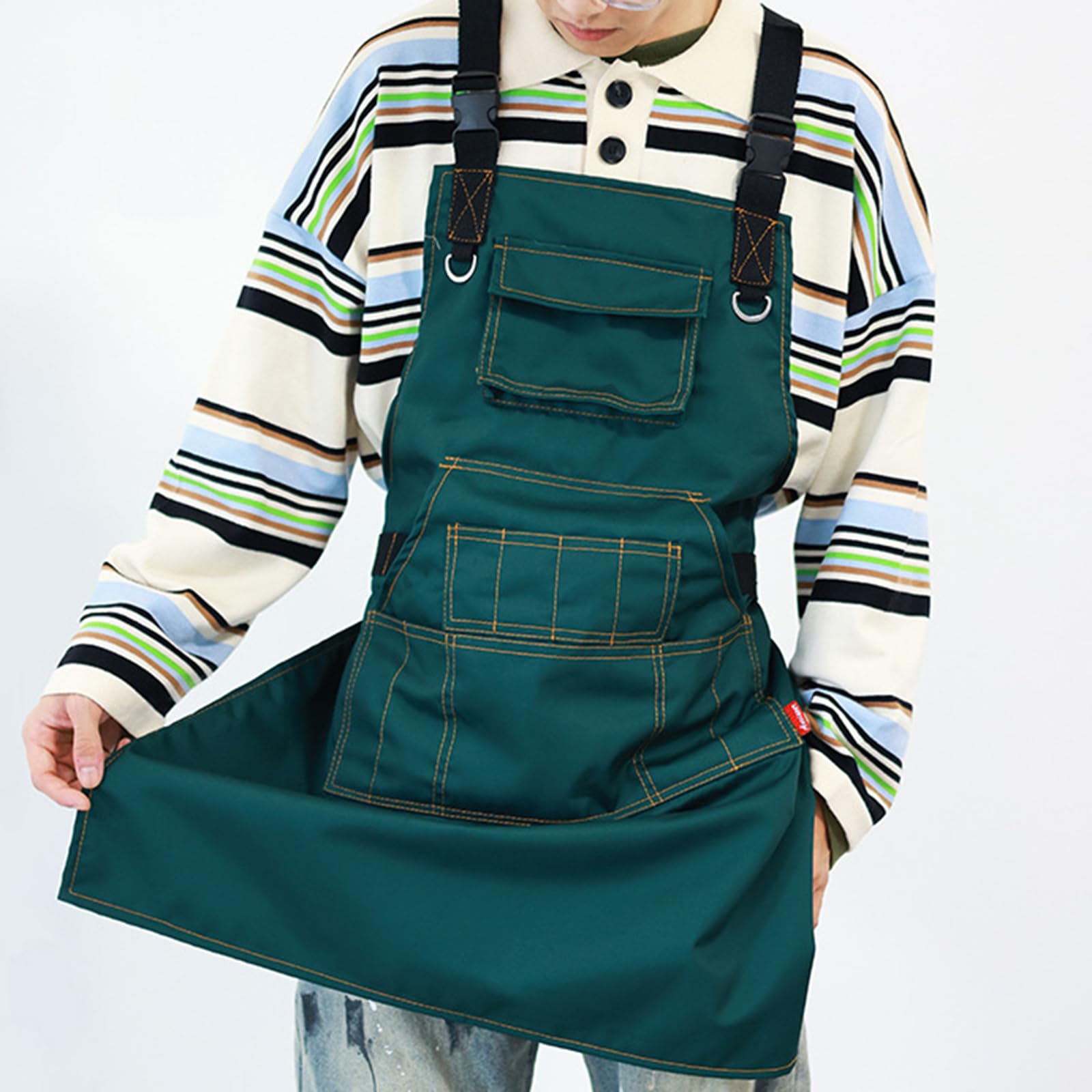 Delantal de Mezclilla con Bolsillos, Ajustable, Ligero, para cocinar, alfarería, jardinería y repostería. Gris, Talla única (Negro, Talla única).