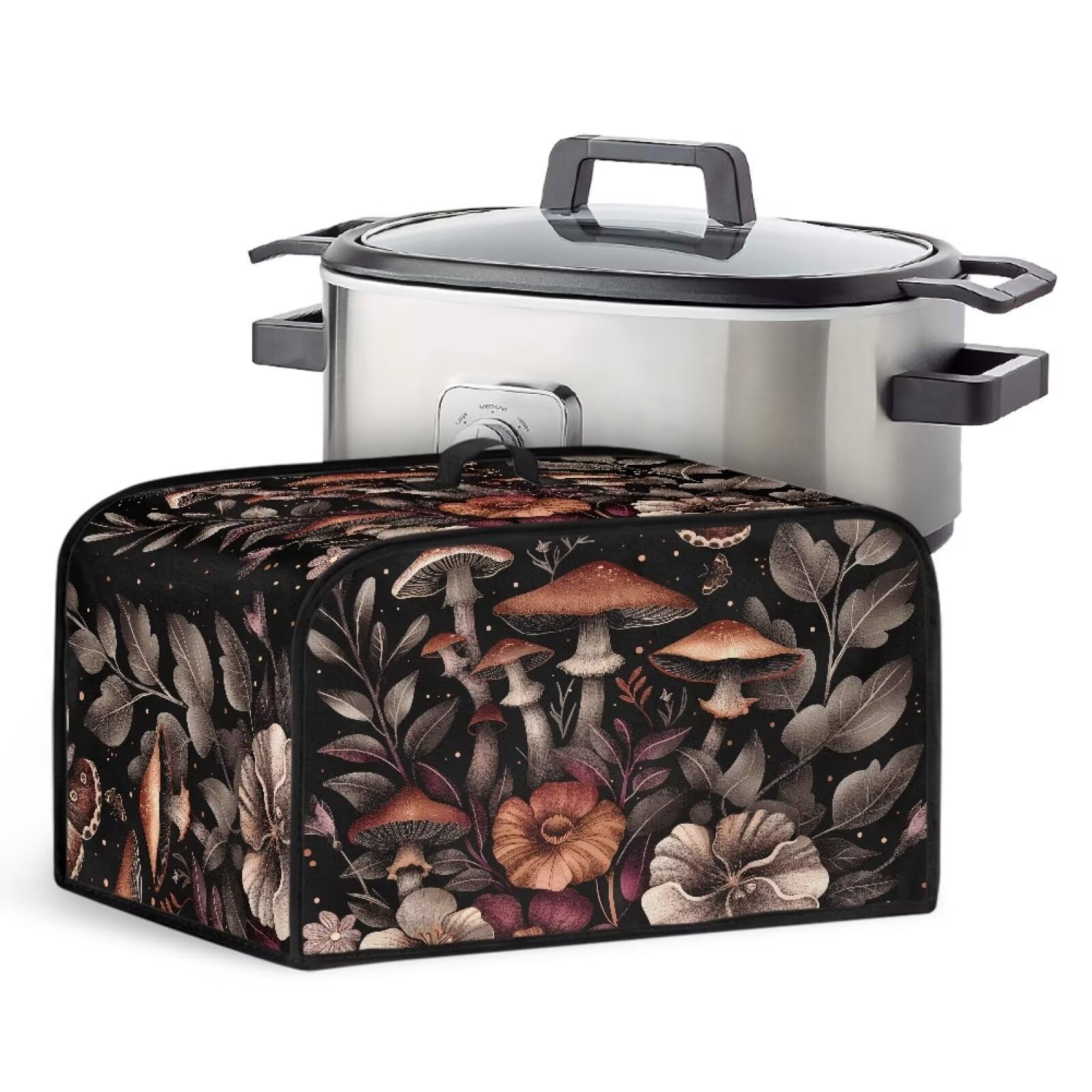 Mushroom Slow Cooker Carrying Case Insulated Kitchen Appliance Dust Cover with Handle and Storage Pocket for Crock Pot