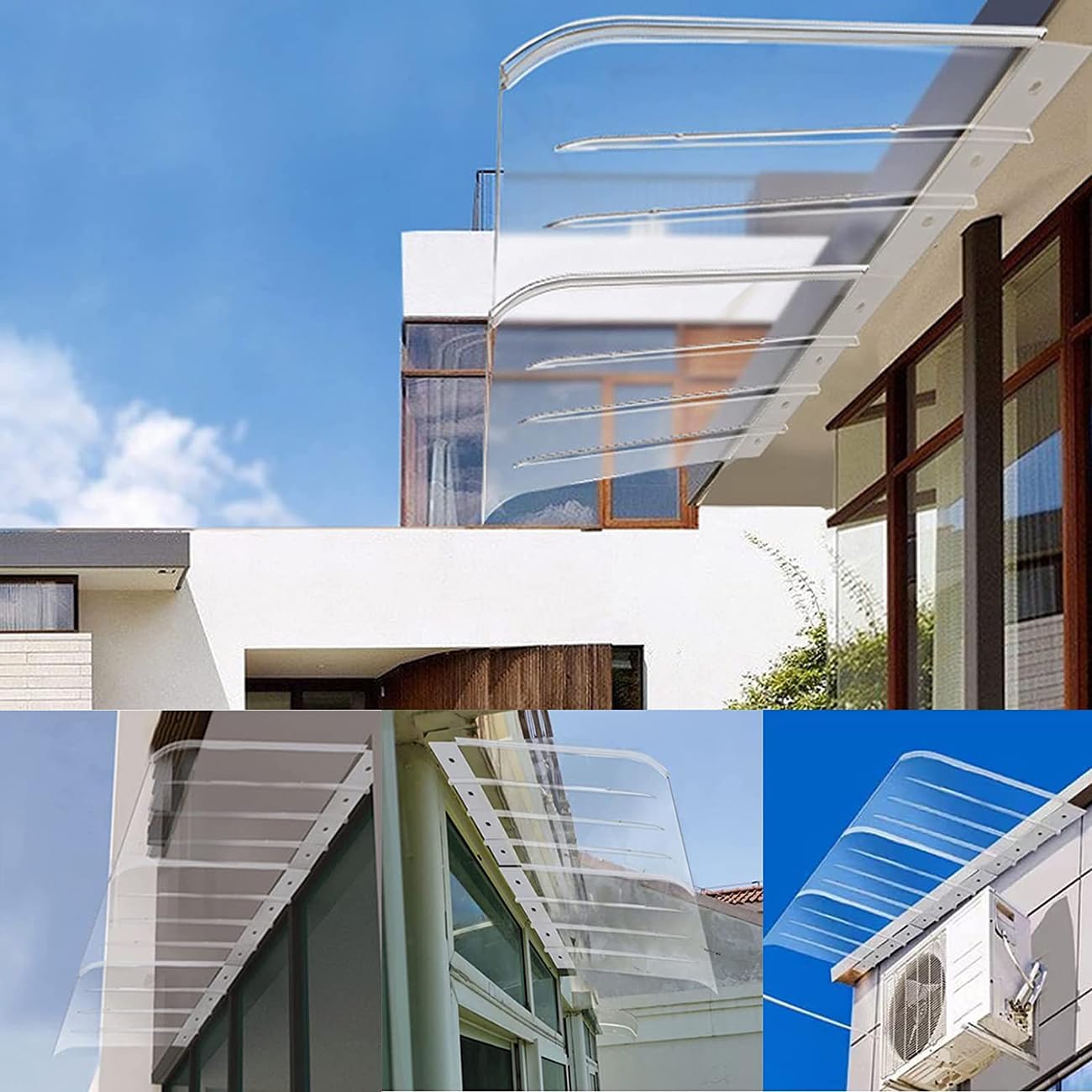 Curved Door Window Awning Canopy,Transparent Porch Awning Outdoor Garden Polycarbonate Sun Shetter,3.5mm Thick Porch Canopy,for Door Porch, Patio, Roof, Outdoor (50x90cm/20x35in)