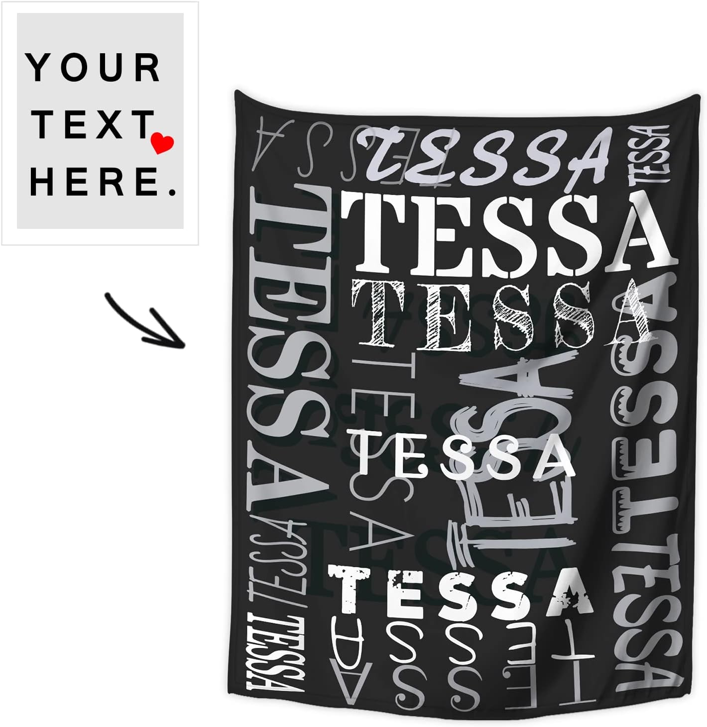 Custom Blanket Personalized Blanket and Throws Customized Blankets with Name Text for Adult Kids Gift for Birthday Wedding Valentines Day(Balck 60×80")