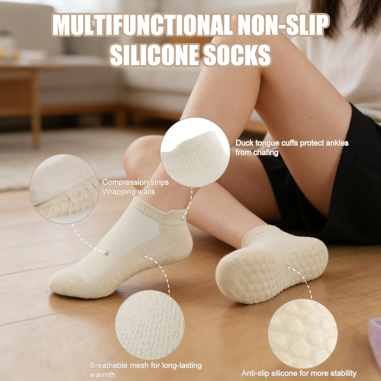 5 pares de calcetines de yoga antideslizantes para mujer, de algodón, para pilates, yoga, ballet, baile, gimnasio, con puntos de agarre de silicona