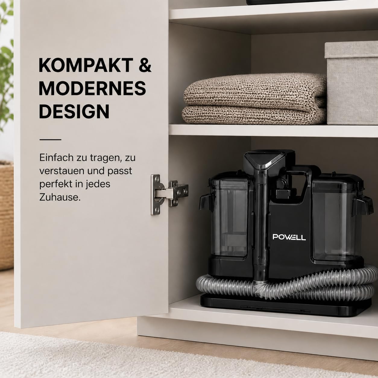 Powell Tragbarer Teppichreiniger & Fleckenentferner – 450-W-Sofa- & Fleckenreiniger für Teppiche, Möbel, Teppiche, Matratzen, Treppen & Autopolster | Leicht und schnell trocknend (Schwarz)