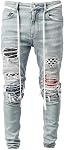 Maiyifu-GJ Men's Distressed Moto Biker Jeans Ripped Punk Gothic Zipper Denim Pants Hip hop Tapered Leg Slim Fit Jean