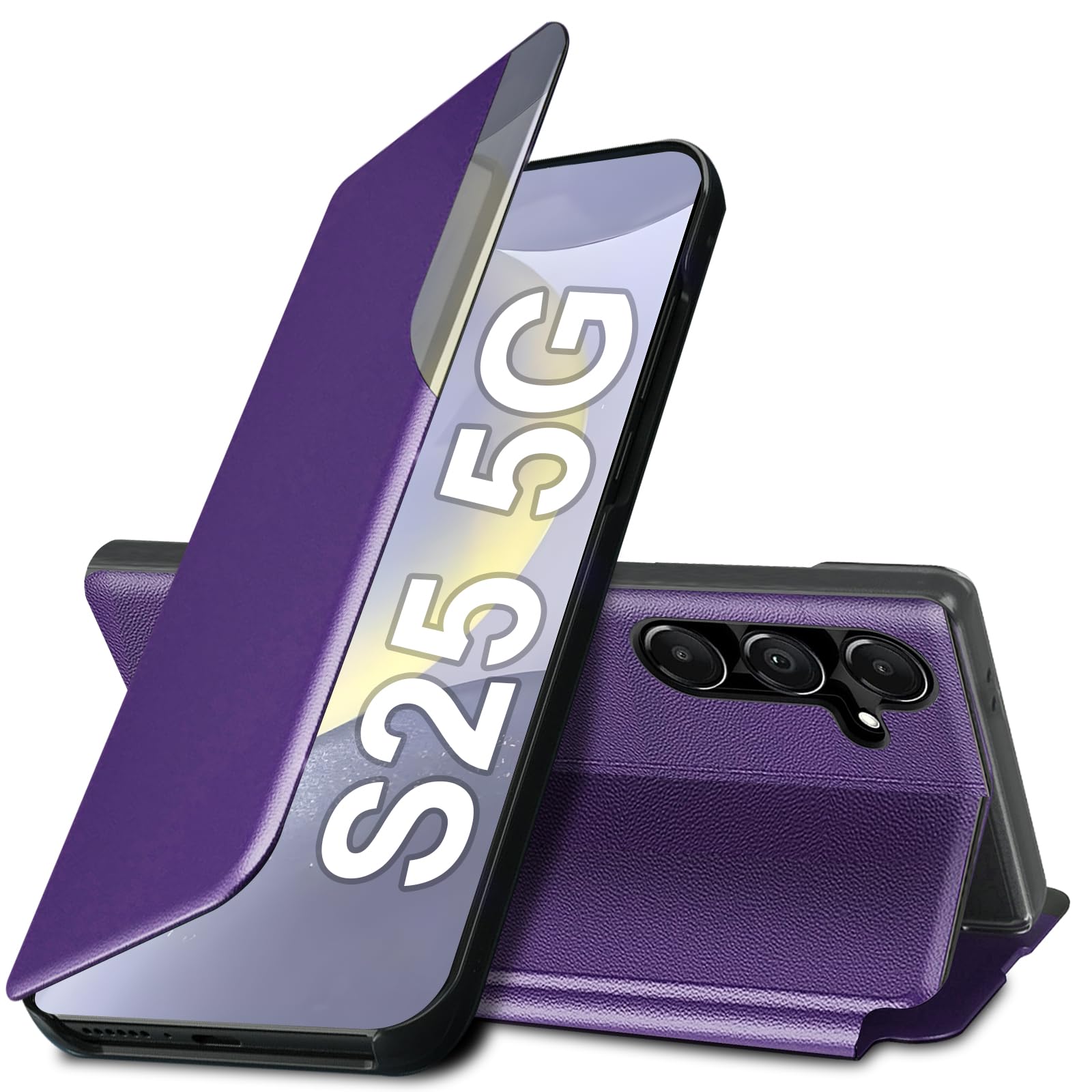 Carcasa S25 para Samsung Galaxy S25 de piel transparente con tapa fina, funda para Galaxy S25, carcasa 360 antigolpes, antigolpes, antiarañazos, con función atril para Samsung S25 Case (violeta)