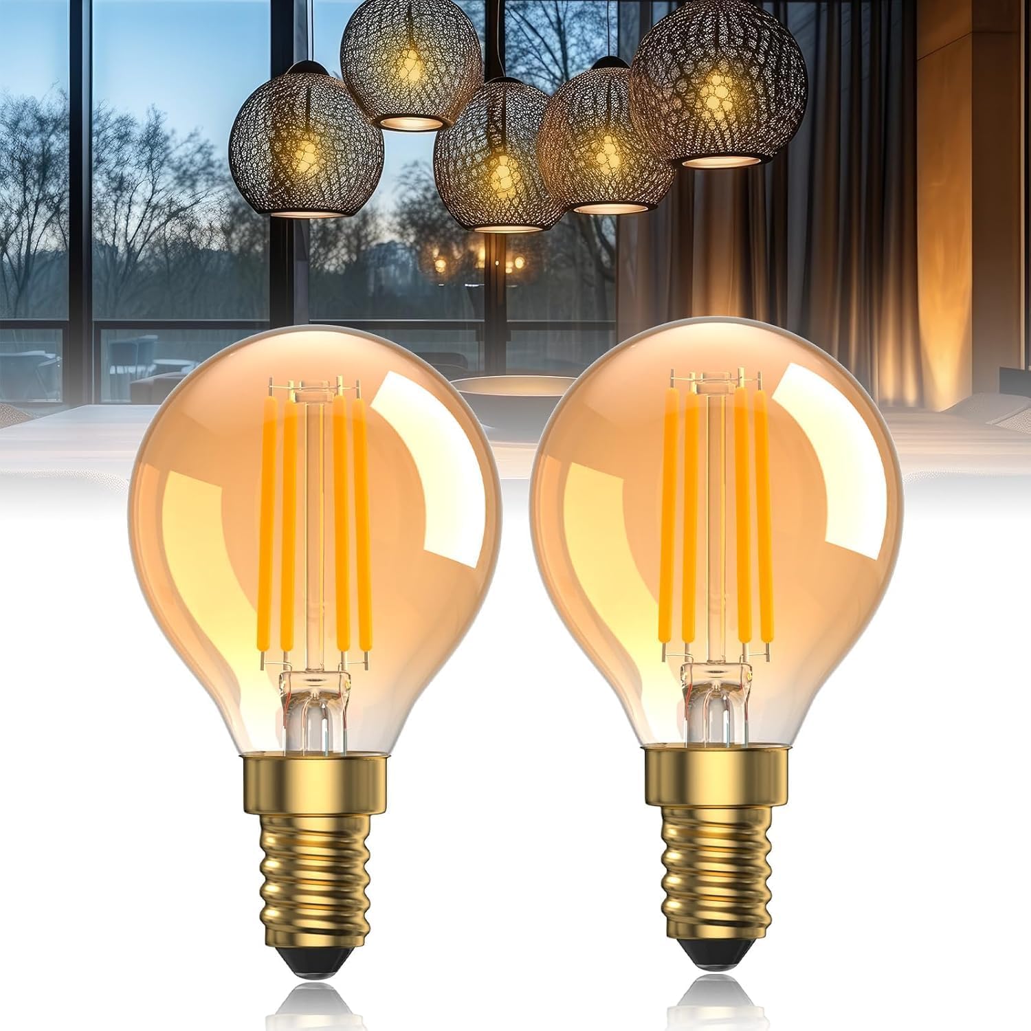 Vintage E14 LED Light Bulbs Warm White 2200K,4W Retro Small Edison Screw Bulb,Replace 35W E14 Golf Ball Bulb Small Screw Light Bulb SES LED Filament Bulb for Decorative Lighting -2Pack