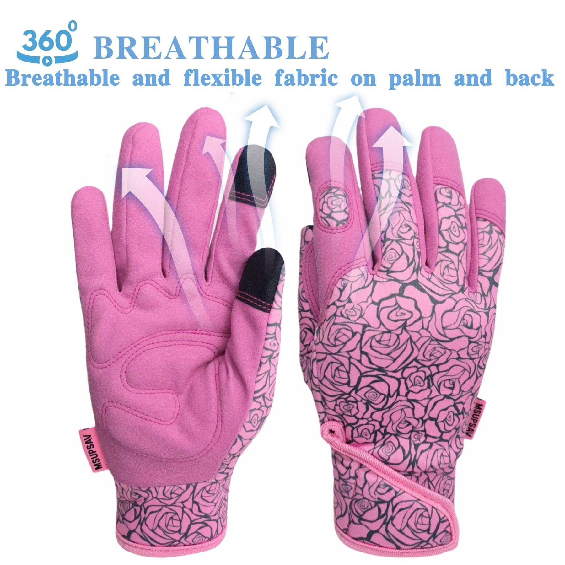 Guantes de jardinería para mujer, guantes de jardín de cuero sintético vegano, guantes de trabajo para deshierbe, plantación, excavación (rosa, mediano)