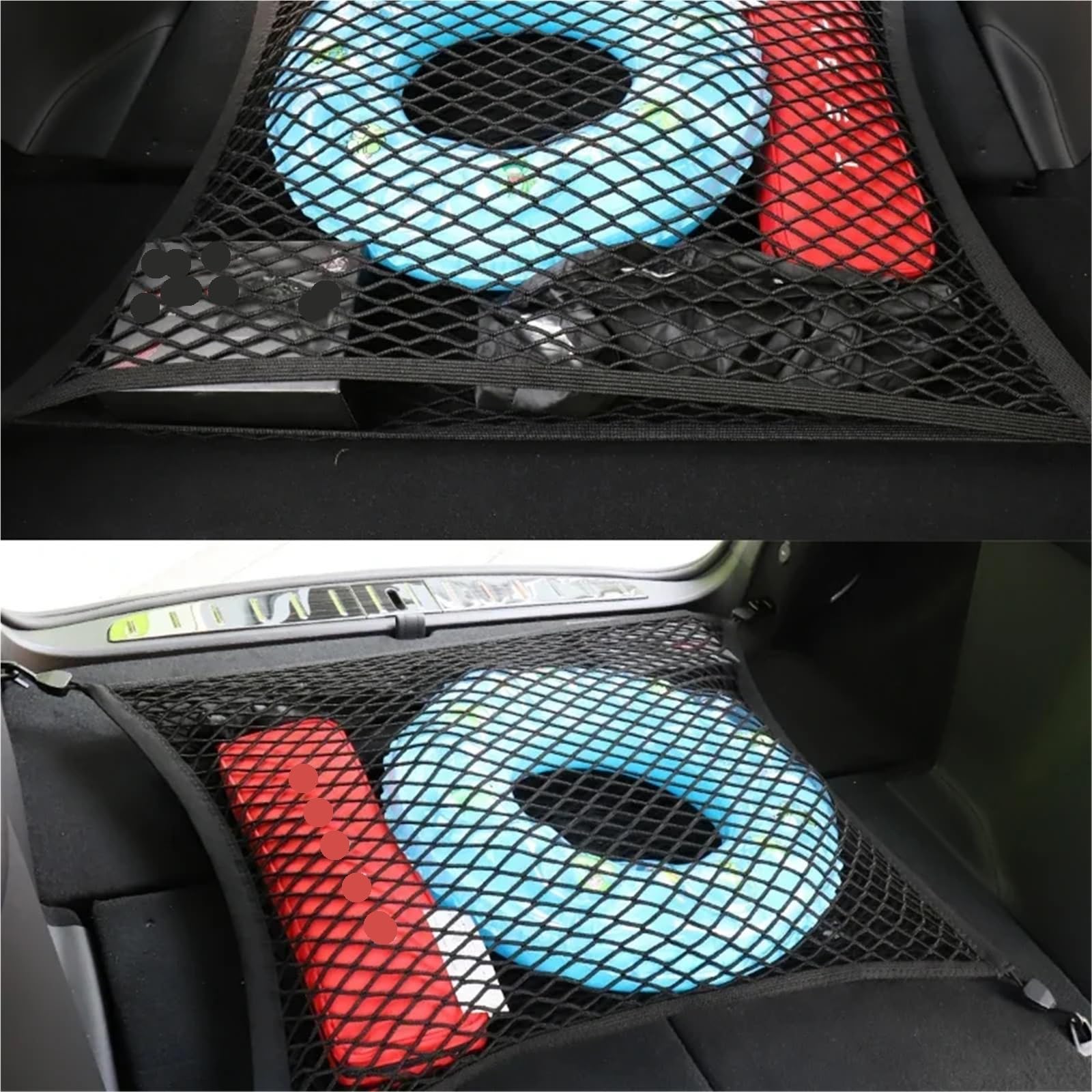 2PCS Kofferraum Mesh for Lagerung Organizer Hinten Net Gepäck Fracht Elastische Tasche Haken Zubehör für Auto Inneraum,Camper