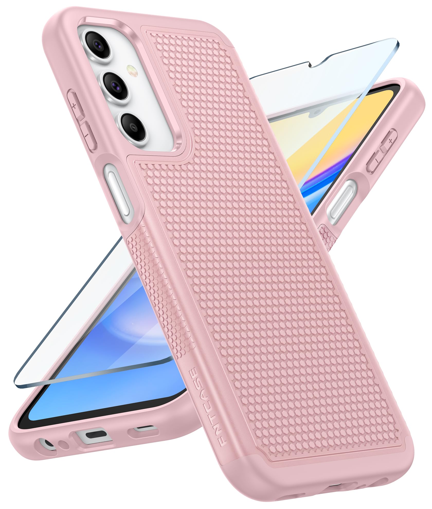 FNTCASE for Galaxy A15-5G Phone Case: Dual Layer Samsung A15 5G Cover Pink | Non Slip Matte Textured Protective Cases With Screen Protector, Military Grade Shockproof Drop Protection, Daily Use, Pink