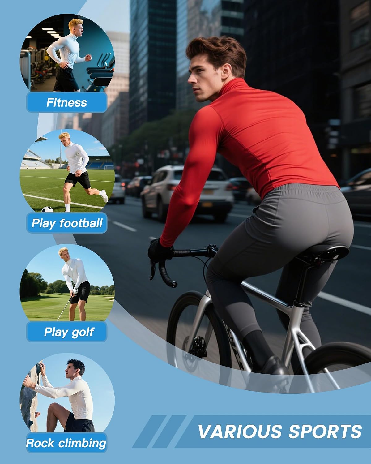 Men's Compression Shirt Long Sleeve Cool Dry Workout Athletic Base Layer Undershirts for Running Basketball Cycling