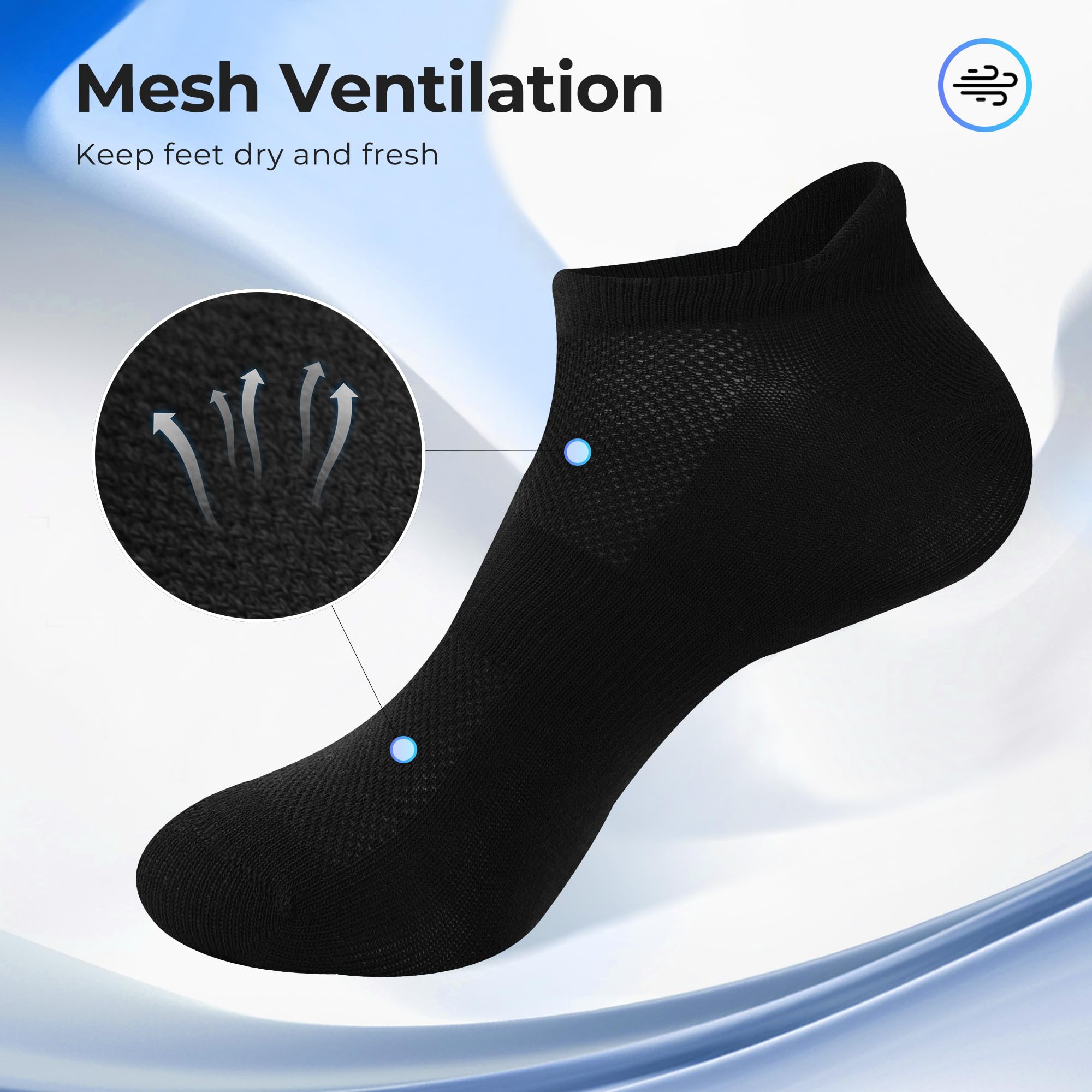 BAMBOO COOL Herren-Knöchelsocken, athletisch, niedrig geschnitten, Fersenlasche, gepolstert, feuchtigkeitsableitend, atmungsaktiv, 8 Stück