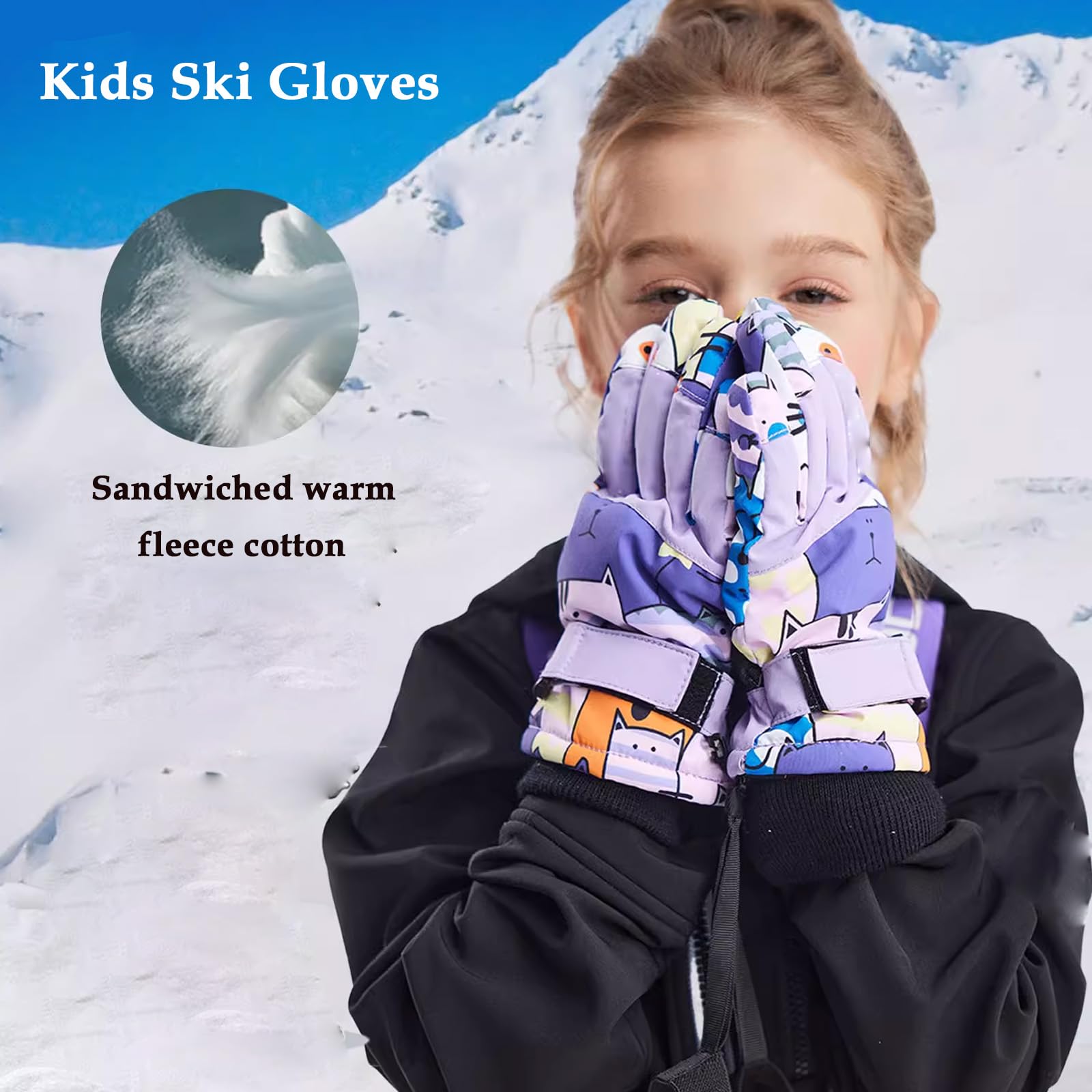Guantes de Esquí para Niños, Guantes Nieve niño, Guantes termicos para Frio Extremo, Impermeable Deportes, para Snowboard, Ciclismo, Correr,[a] Purple 1,S (9~12 Years)