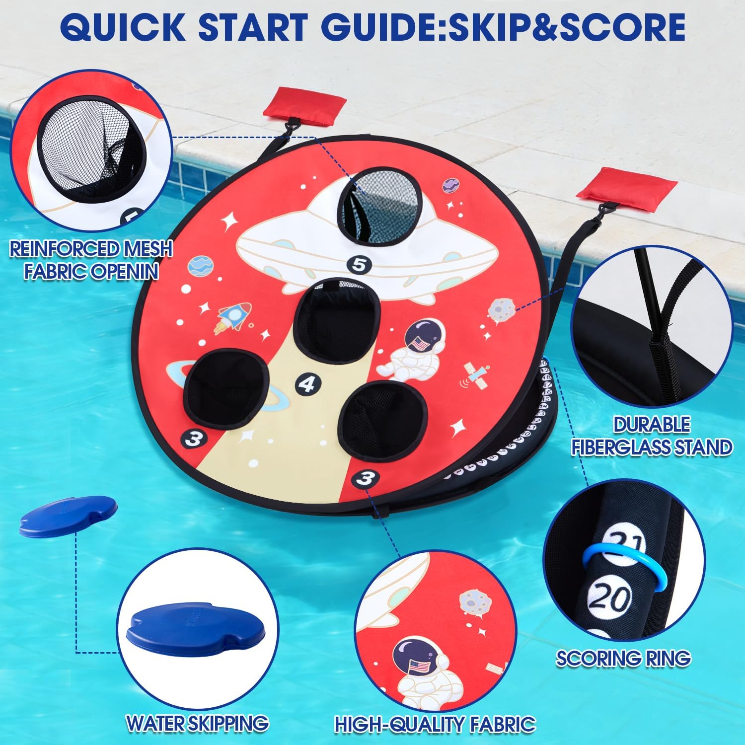 Pool Cornhole Board Set, Corn Hole Games Floating for Adults, 2ft Cornhole Set Game Water and Land Dual-Use, Swimming Pool Toys for Family, Portable Beach/Lawn/Lake Toys (Round)