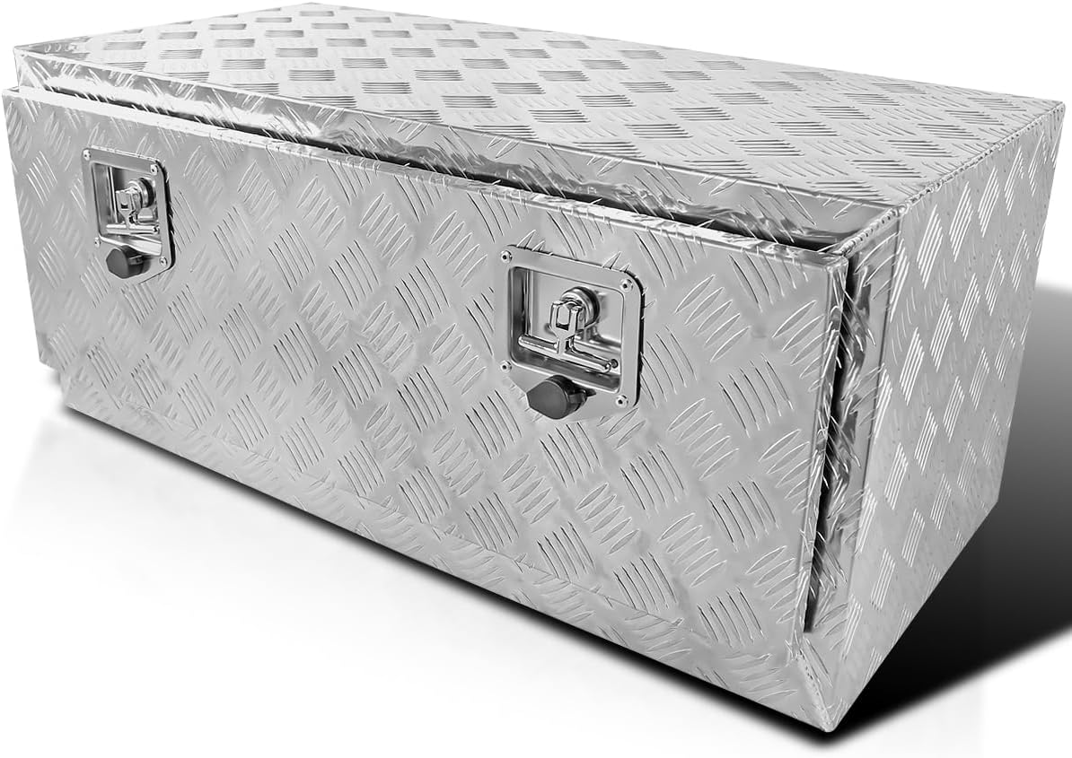 Spec-D Tuning 36"x18"x16" Heavy Duty Aluminum Tool Box Truck Utility Chest Storage with Handle & Lock + Key For Pickup Truck Bed, RV Trailer