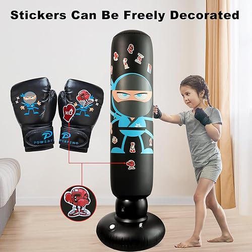 Miniatura 2 de Saco de boxeo inflable para niños saco de boxeo inflable con guantes - Karate Kickboxing Taekwondo saco de boxeo para niños y niñas