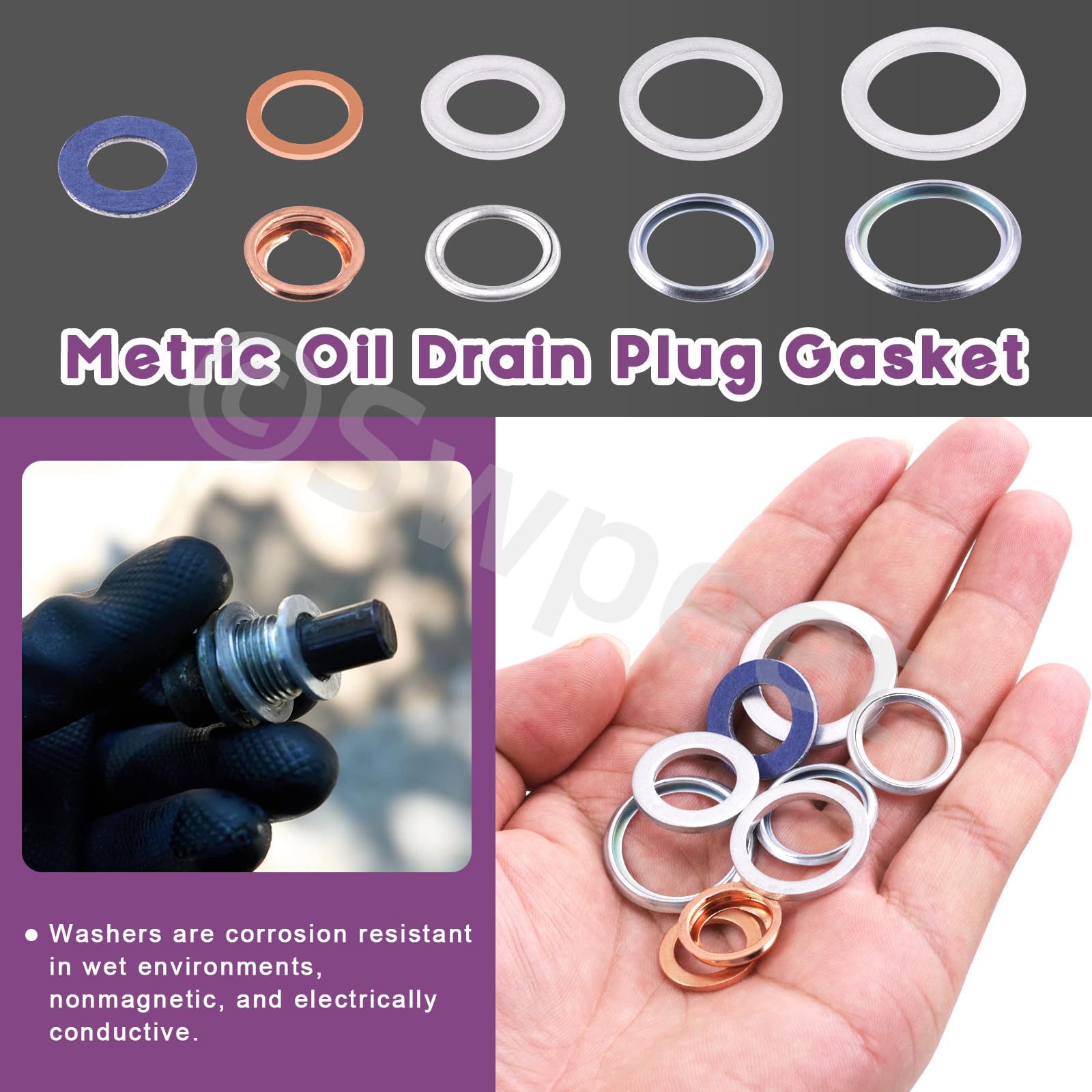 Kit Guarnizioni Tappo Scarico Olio Swpeet - 143 Pezzi In Alluminio, Rame E Zincate Per Auto E Moto - Foto 9