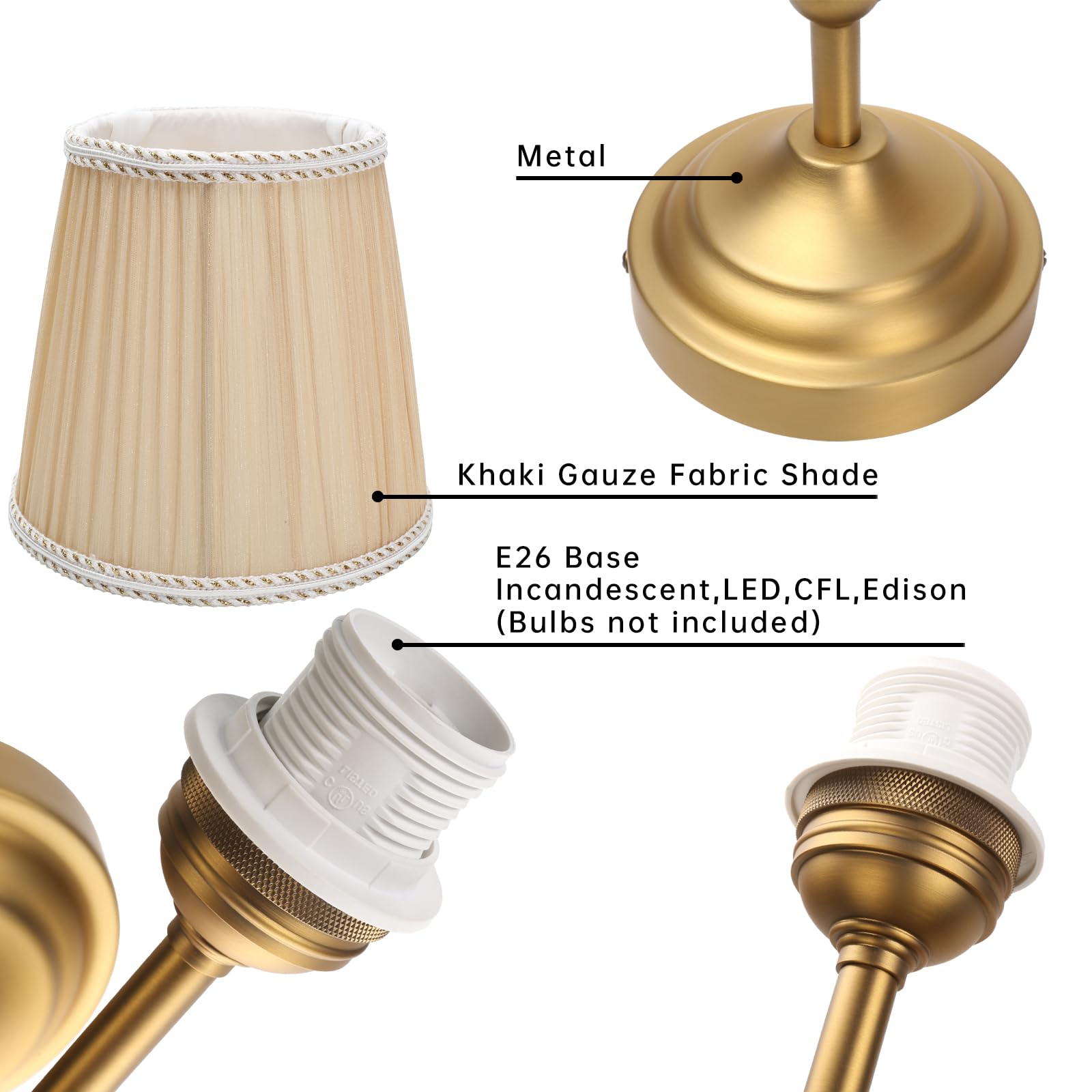 Wall Sconce Lighting Pleated Khaki Gauze Fabric Boho Decor Industrial Vintage Bedside Nightstand Light Wall Mounted Lamp Fixture — view 6