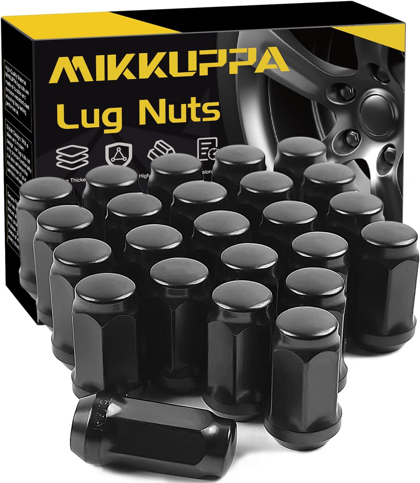 MIKKUPPA M14x1.5 Lug Nuts - Replacement for 2007-2013 Chevy Avalanche, 2015-2019 Colorado, 1999-2022 Silverado 1500 Aftermarket Wheel - 24pcs Black Closed End Bulge Acorn Nuts