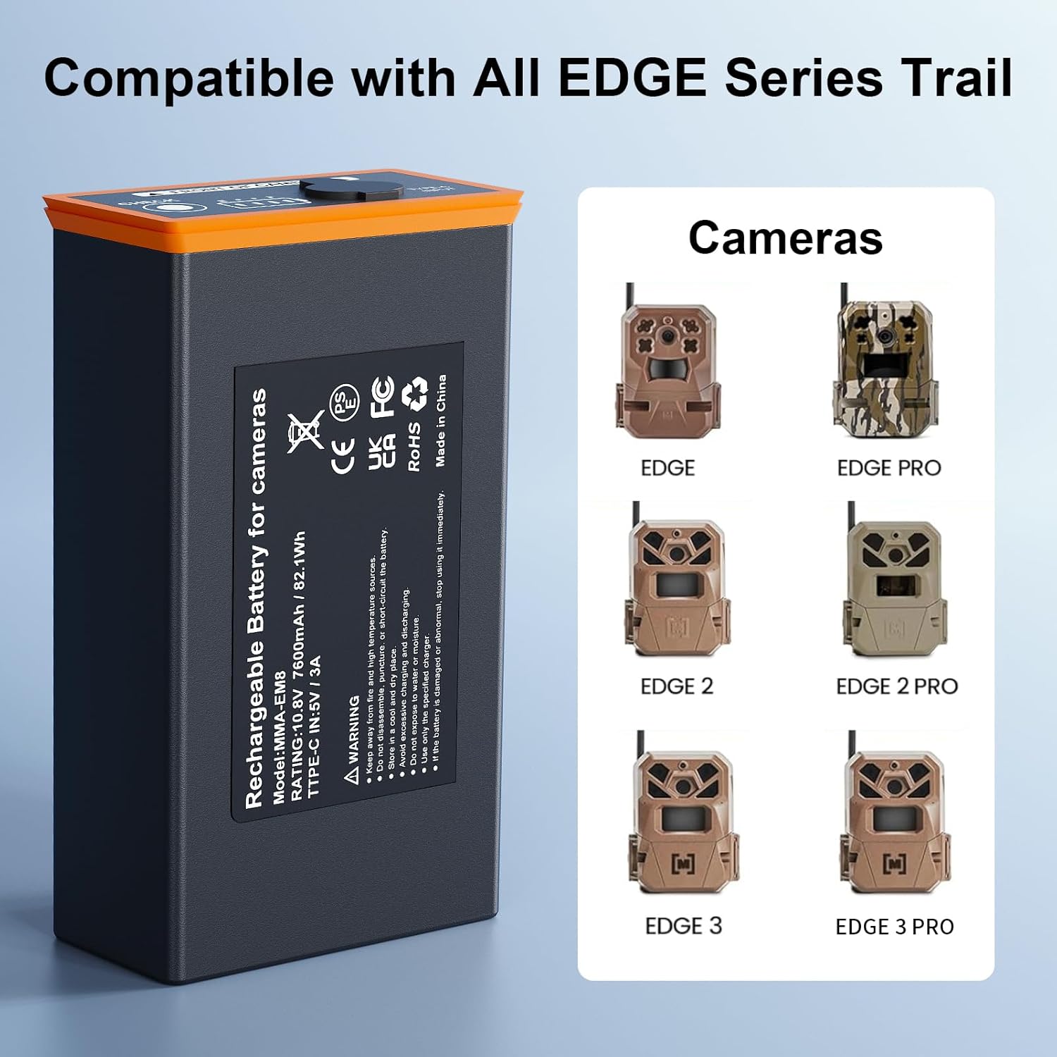 7600mAh Power Mag Battery Pack for Moultrie Edge/Pro, Edge 2/Pro, Edge 3/Pro Cellular Trail Camera, Upgrade High Capacity Rechargeable Lithium-Ion Battery & Solar Panels Charging - 2 Pack
