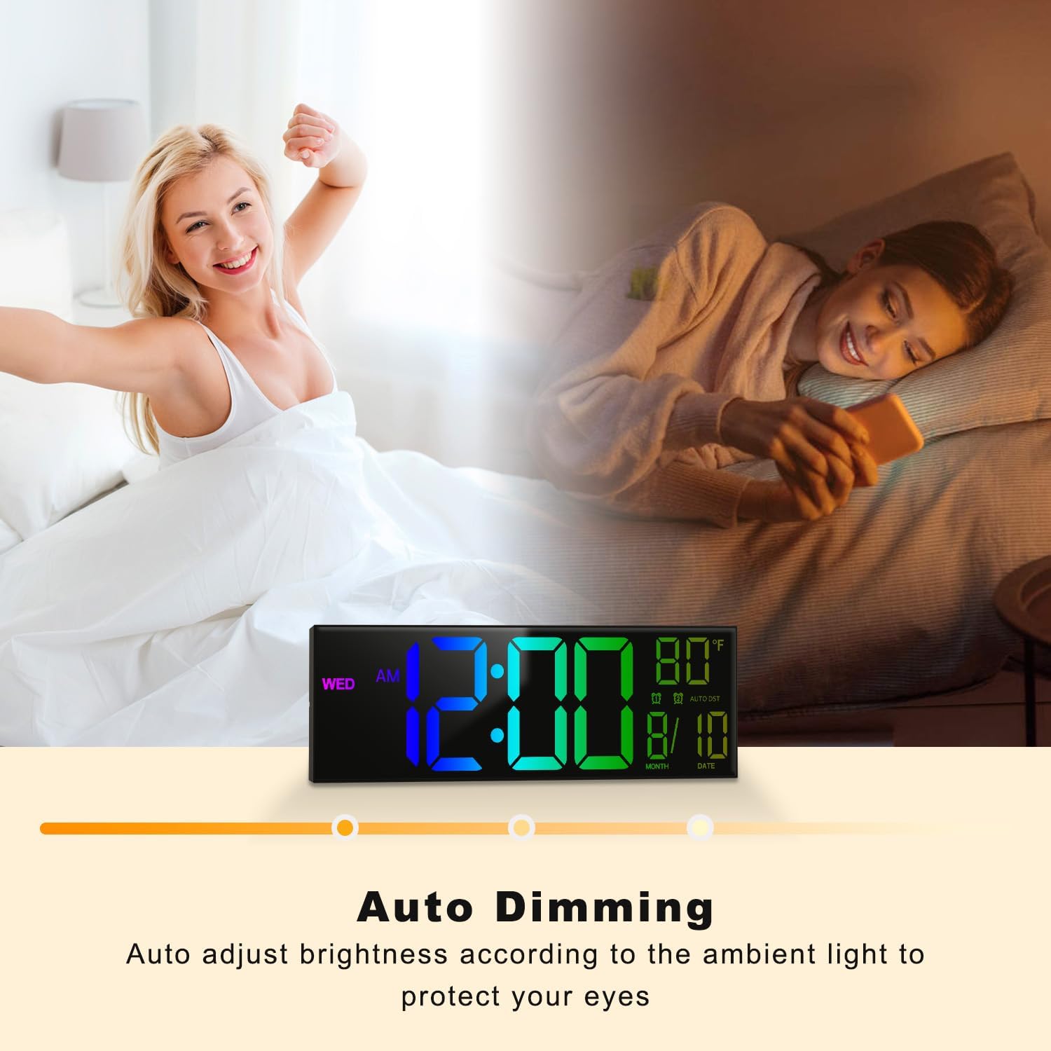 JALL 13" Large Digital Wall Mount Clock, Count Down Timer, Alarm, Big LED, 8 RGB Color, DST, Temperature for Living Room Classroom Desk, Xmas, Birthday Gift for Senior Mom Dad