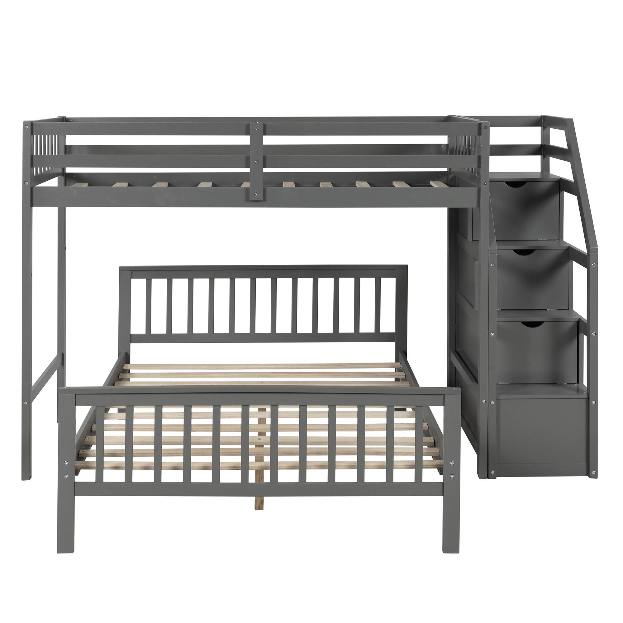 Twin Over Full Bunk Bed for Kids,Wood L Shaped Twin Over Full Loft Bunk