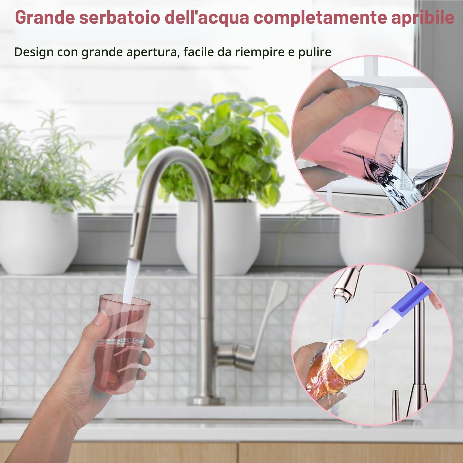 Idropulsore Dentale Portatile Rosa Senza Fili, Irrigatore Orale Ricaricabile con Custodia da Viaggio, 4 Modalità & 5 Beccucci, Spruzzino Elettrico per Denti IPX7 Impermeabile per Casa e Viaggio