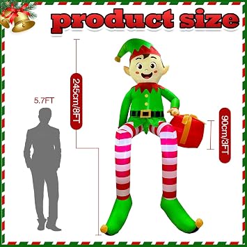 8FT Christmas Inflatables Outdoor Decorations, Sitting Blow Up Christmas Elf Decorations, Xmas Inflatable Outdoor Decor with Built-in LED Lights for Outside Indoor Party Yard Garden Lawn