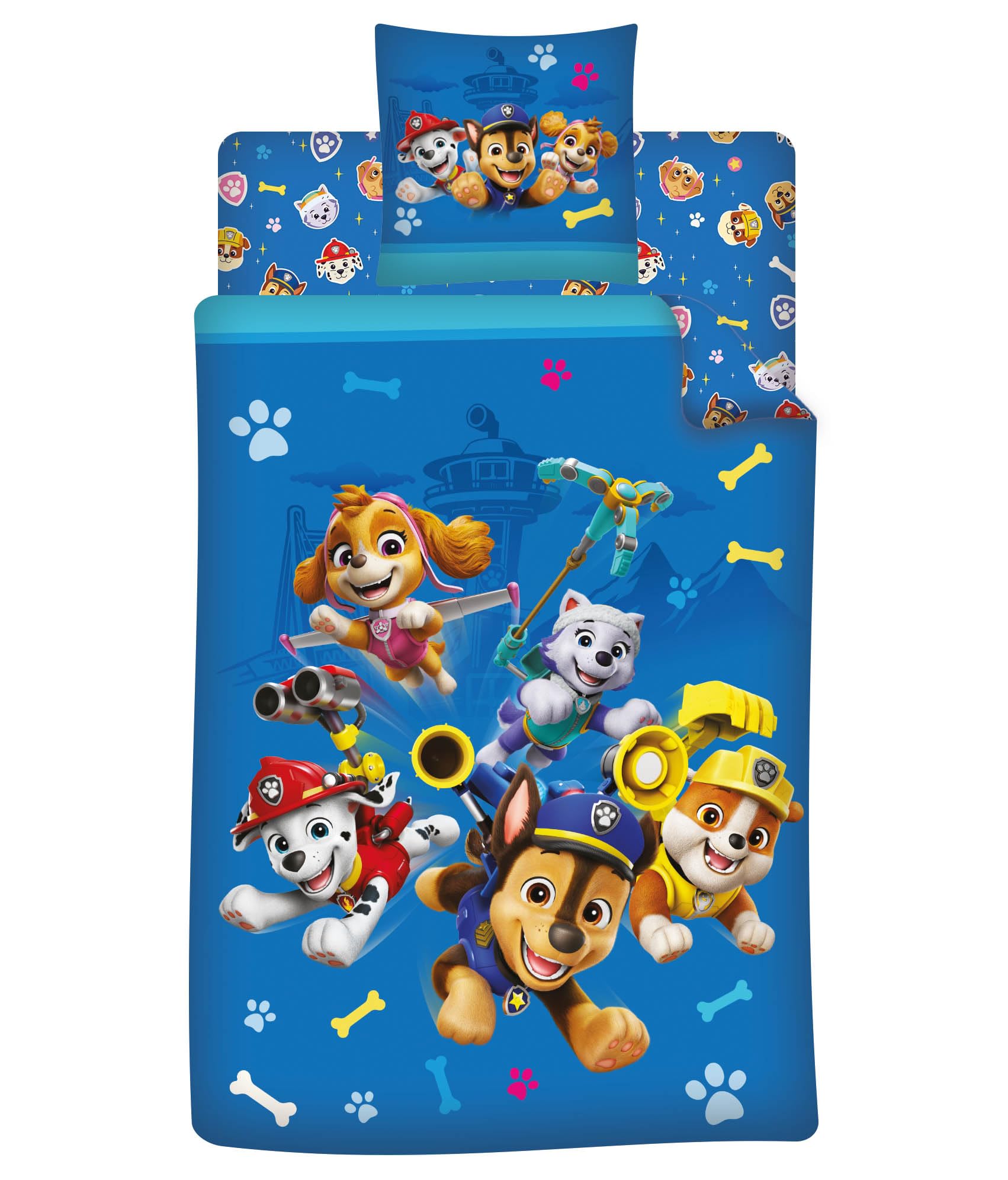 Paw Patrol 3 Piezas Funda Nórdica Cama 90 140x200 + Funda 63x63 + Bajera | Funda nórdica + bajera 90x190 | Microfibra Oeko-Tex secado rápido | Chase Marcus Skye Nickelodeon | 3-8 | Idea regalo