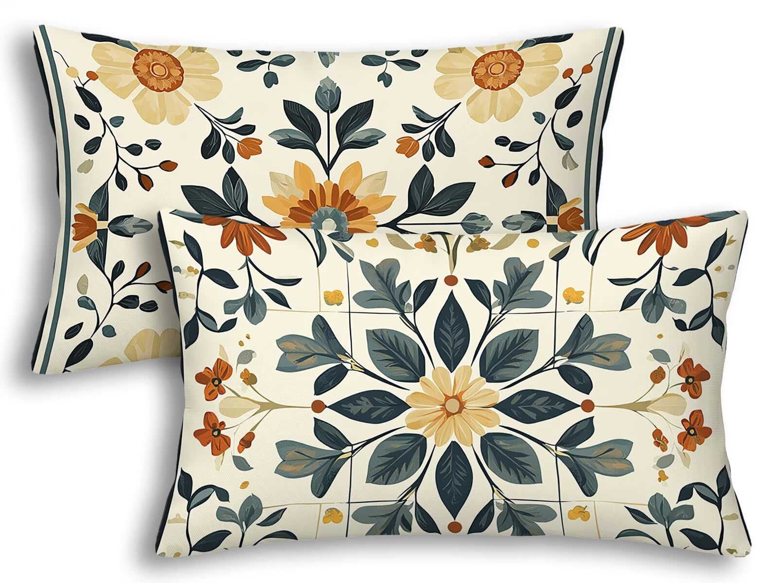 Housse coussin exterieur rectangulaire creme 40x80 lot de 2 finitions haut de gamme